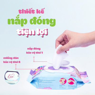 COMBO 5 Khăn ướt baby ENJOY mềm mại, dưỡng ẩm, tiện dụng, đạt chuẩn sức khỏe SGS - Gói 20/50/80 tờ