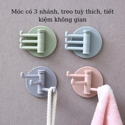 Móc dán tường treo đồ đa năng 3 nhánh siêu dính chắc chắn xoay 180 độ tiện dụng - móc treo chìa khóa, vật dụng, quần áo tiện lợi