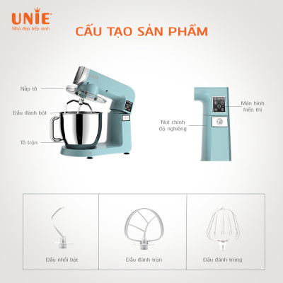 Máy Trộn Bột Đánh Trứng Đa Năng Unie UE-990 Tiêu Chuẩn Đức Dung Tích 6.5 Lít - Hàng Chính Hãng