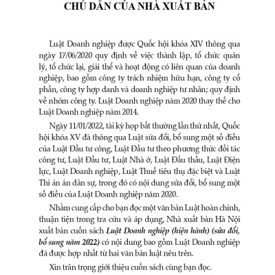 Luật Doanh Nghiệp (Hiện Hành) (Sửa Đổi, Bổ Sung Năm 2022)