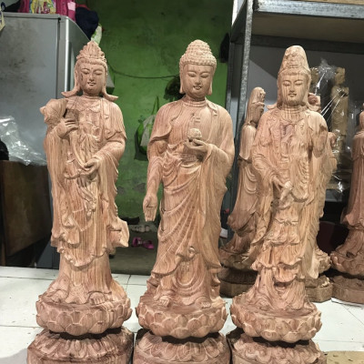 Bộ tượng phật tam thánh tây phương bằng gỗ hương kt cao 20cm