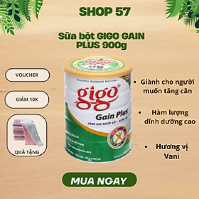 Sữa bột GIGO Gain Plus 900g Giải pháp tăng cân, thích hợp cho người gầy, biếng ăn