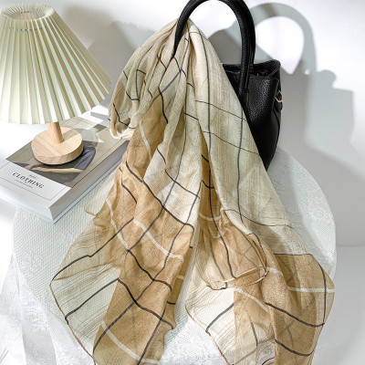 Khăn Choàng Quàng Cổ Voan Lụa Kim Tuyến Cao Cấp Sọc Caro (Nhiều Màu)