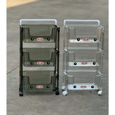 Kệ Nhà Bếp 3 Tầng Trong Suốt Hình Heo Có Bánh Xe Xịn Sò - Kệ Để Mỹ Phẩm, Đồ Trang Điểm Đa Năng - HÀNG CHÍNH HÃNG MINIIN