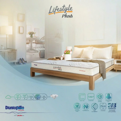 Nệm Lò Xo Túi 1 Sợi Dunlopillo LifeStyle Plush Nâng ,Đỡ Cột Sống Chống Thấm Kháng Khuẩn- Độ cao 25cm