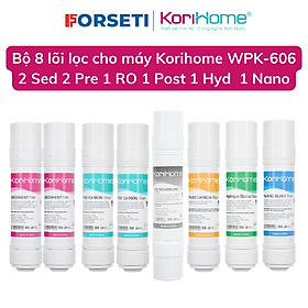 Bộ 8 lõi lọc Korihome chính hãng đầy đủ cho máy WPK-606 hệ lõi cắm nhanh