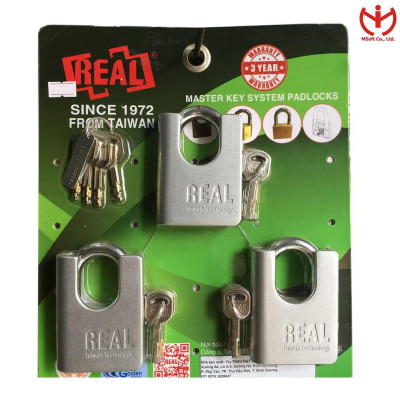 Bộ 3 ổ khóa chống cắt REAL AC 65 thân kẽm rộng 65mm 4 chìa chủ Master Key - MSOFT