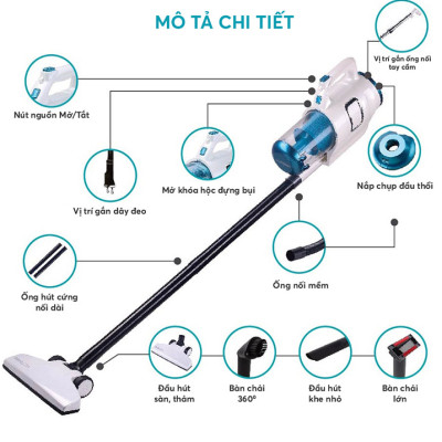 Máy hút bụi cầm tay công nghệ lốc xoáy 2 chiều Vo.temm (600W) - Hàng chính hãng: Hút mạnh, chạy êm, bảo hành 1 năm