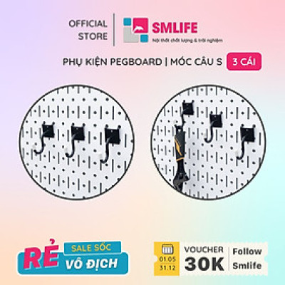 Bộ 3 móc câu S Pegboard bằng thép sơn tĩnh điện hiện đại - Phụ kiện cho bảng treo dụng cụ cơ khí