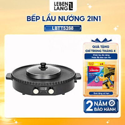 Nồi lẩu điện 2 ngăn Lebenlang LBTT5288, bếp lẩu nướng 2in1 đa năng tròn loại to,công suất 1800W tiện lợi cho gia đình - hàng chính hãng