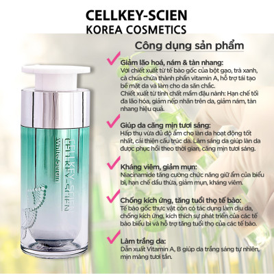Tinh Chất Tế Bào Gốc Tái Tạo Phục Hồi Trẻ Hoá Da Cấp Ẩm Dưỡng Trắng Chống Lão Hoá Cellkey-Scien White Serum 30ml