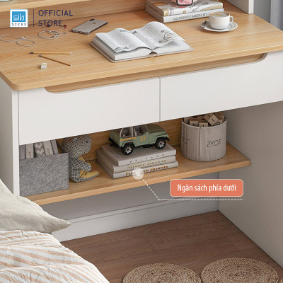 Bàn Học Tập Nhỏ Xinh Cho Bé, Học Sinh Màu Trắng Phối Vân Gỗ Sồi Thương Hiệu SIB Decor BLV75