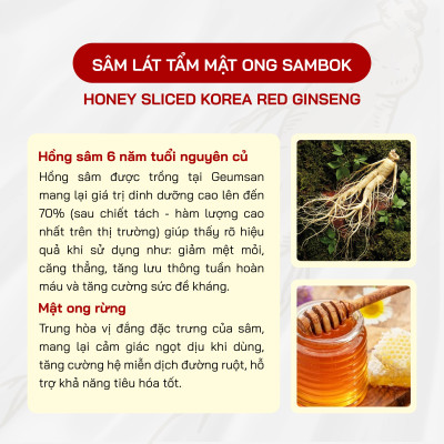 Sâm Lát Tẩm Mật Ong Sambok Hàn Quốc - Hồng Sâm 6 Năm Tuổi Dễ Ăn, Bồi Bổ Cơ Thể
