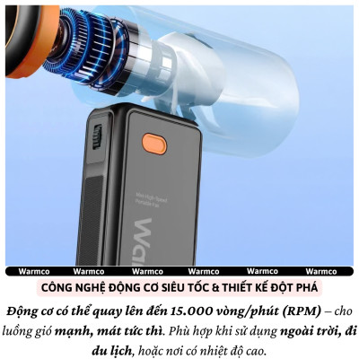 Quạt cầm tay turbo mini siêu mát Pin trâu 5000 mAh, nhỏ gọn linh hoạt hiệu Hotcase WARMCO - 100 chế độ gió, dùng liên tục 18h (tùy mức gió), thiết kế đẹp, bền - hàng nhập khẩu
