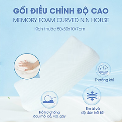Ruột gối nằm cao su non NIN House điều chỉnh độ cao thấp 50x30x10/7cm memory foam, công thái học, lượn sóng, hỗ trợ cổ vai gáy, chống ngủ ngáy