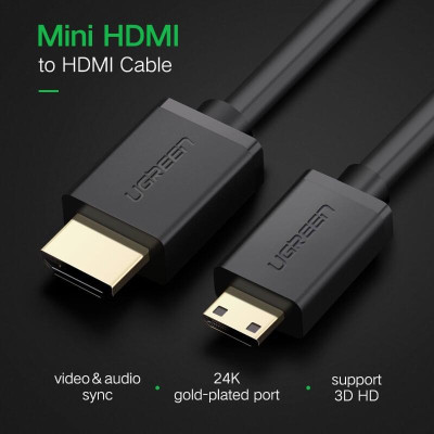 Ugreen UG10195HD108TK 1M màu Đen Cáp chuyển đổi Mini HDMI sang HDMI thuần đồng - HÀNG CHÍNH HÃNG