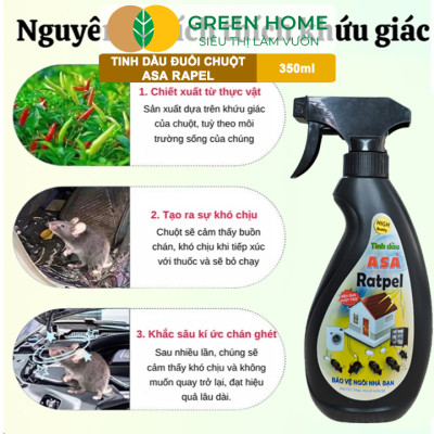 Tinh Dầu Xua Đuổi Chuột Greenhome, ASA Rapel, Chai 350ml, Thảo Mộc, An Toàn Cho Người Và Vật Nuôi