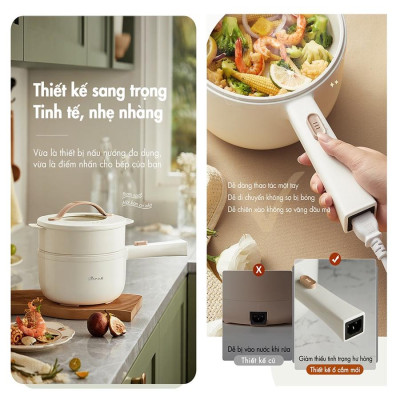 Nồi điện mini đa năng Bear 1.6L (kèm khay hấp) nồi lẩu điện mini, Anh Lam Store - Hàng chính hãng