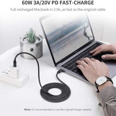 Ugreen UG50449US161TK 2m màu đen dây bên vải cotton mạ nickel cáp USB 2 đầu Type C - HÀNG CHÍNH HÃNG