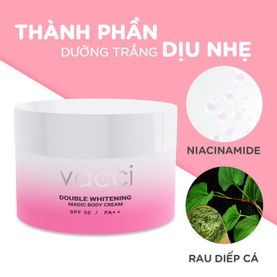 Kem BODY VACCI - Body Cream 160ml SPF50 PA++ Tone - Up - Làm Sáng Da - Nâng Tone Toàn Thân Siêu Đẹp