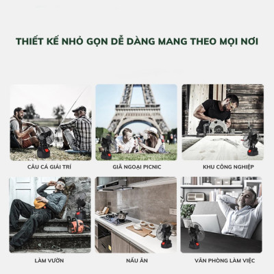 Quạt Sắt Mini Sạc Tích Điện GDV Siêu Mát Dùng Chân Pin Phổ Thông Pin 10Cell - Hàng Chính Hãng