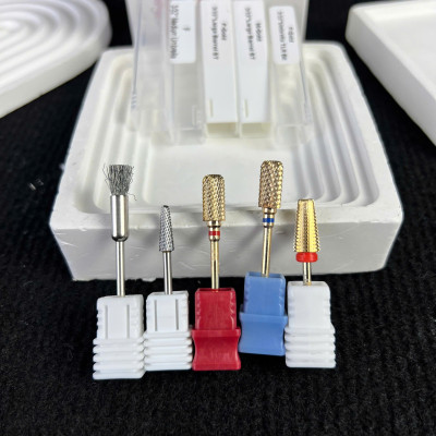 Combo 4 Đầu Mài Mạ Vàng Số 2 Đầy Đủ 5in1, Xanh Phá gel , Đỏ Mịn, Chân Móng Úp Tặng Chổi Vệ Sinh Làm Nail Mài Êm Không Nóng