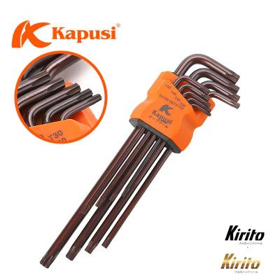 Bộ lục giác bi, bộ hoa thị đầu bông mai có lỗ thép nâu S2 dài Nhật Kapusi JAPAN 9 chi tiết