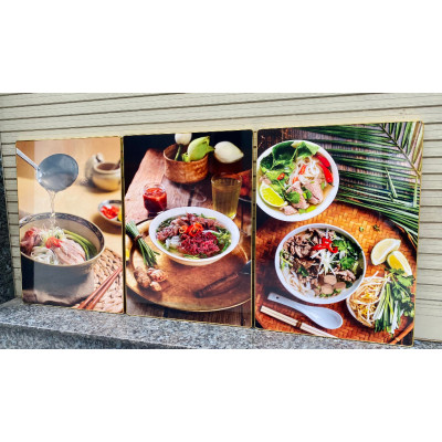 Tranh treo tường trang trí decor quán phở bò 2 tranh có khung kèm đinh treo