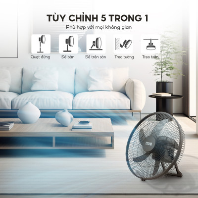 Quạt tích điện Lebenlang LBL1702, quạt cây có điều khiển 5in1, 35W, sạc từ 4-6h, 5 tốc độ gió, bảo hành 2 năm – hàng chính hãng