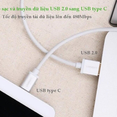 Ugreen UG30506US188TK 0.25M màu Hồng Trắng Bộ chuyển đổi USB 2.0 sang USB-C - HÀNG CHÍNH HÃNG