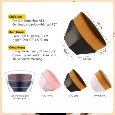 Cọ Chuyên Đánh Kem Nền không tì vết Lông Mềm Cầm Tay Có Hộp Đựng Đầu Phẳng Hình Lục Giác Dùng Tán Kem Nền / Phấn Má/ BB