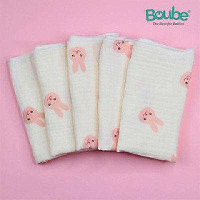 Set 5 khăn xô, khăn sữa cho trẻ sơ sinh và trẻ nhỏ Boube - Chất liệu cotton tự nhiên,mềm mịn, hút ẩm tốt, an toàn cho bé