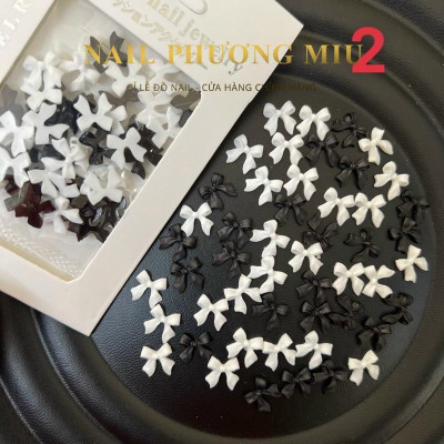 Charm Nơ Nhựa Mix Màu Đen Trắng Gắn Nail 3D Nghệ Thuật, Set Nơ 50 Chiếc Trang Trí Móng Dùng Làm Nail Nữ - Nail Phương Miu Women Sơn Gel