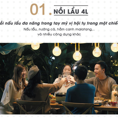 Nồi Điện Đa Năng, Nồi Lẩu Nướng Đa Năng BEAR SUBE004 3 Khay Rời Dung Tích 4L, Công Suất 1200W - Hàng Chính Hãng