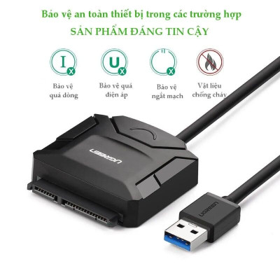 Ugreen UG20231CR108TK 25CM màu Đen Bộ chuyển đổi USB 3.0 sang SATA ổ cứng hỗ trợ nguồn - HÀNG CHÍNH HÃNG