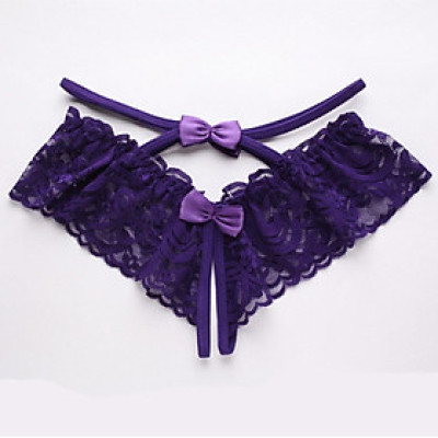 Quần lót nữ ren hở mông dây chéo đính nơ tím gợi cảm