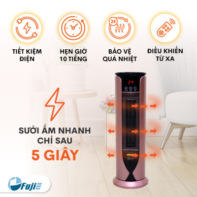 Máy sưởi gốm không khô da FujiE, tự ngắt, quạt sưởi gốm điều khiển từ xa không đốt oxi - Hàng chính hãng