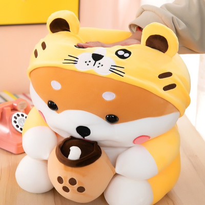 Thú nhồi bông shiba cosplay hổ ôm trà sữa - Size từ 40cm đến 55cm - Quà tặng shiba ôm trà sữa nhồi bông êm mịn dễ thương - Gối ôm mềm mịn cho bé