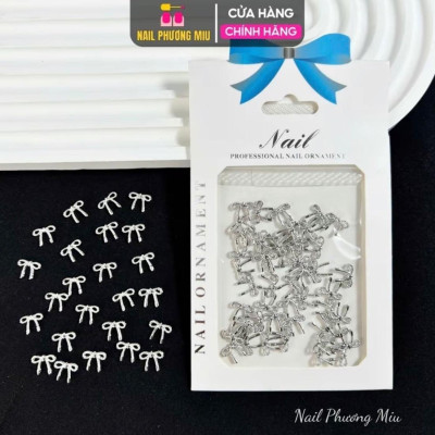Set 50 Charm Nơ Bạc Nơ Gân Thừng Bằng Hợp Kim Sáng Bóng Làm Nail Cao Cấp Trang Trí Gắn Móng Điệu Đà