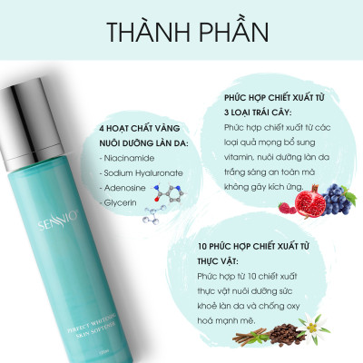 Nước hoa hồng se khít lỗ chân lông Sennio Perfect Whitening Skin Softner cấp ẩm tái tạo và phục hồi da 120ml SNO 827