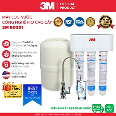 Máy Lọc Nước 3M RO301 Công Nghệ RO Cao Cấp Không Dùng Điện - Hàng Chính Hãng 3M, Nhập Khẩu Mỹ
