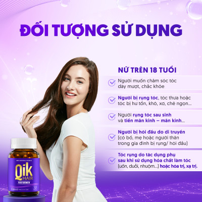Combo 4 hộp 30 viên tặng 1 hộp 15 viên] Viên uống QIK HAIR for Women hỗ trợ giảm rụng, mọc tóc chắc khỏe