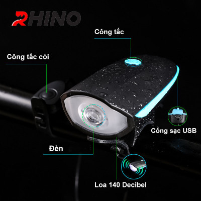Đèn pin, đèn xe đạp siêu sáng, chống nước Rhino L102, pin sạc, 3 chế độ sáng, pin dài tới 4,5 tiếng - Hàng chính hãng