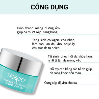 Kem dưỡng ẩm Sennio Perfect Whitening Night Cream dưỡng trắng da mặt ban đêm tái tạo và phục hồi da 30g SNO 830