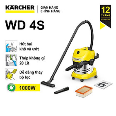 Máy hút bụi khô và ướt Karcher WD 4 S - version mới năm 2022 (Hàng chính hãng)