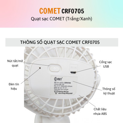 Quạt sạc mini | Quạt tích điện | Quạt kẹp nôi, xe đẩy thương hiệu Comet CRF0705 - Hàng chính hãng - BH 12 tháng - 15 ngày đổi mới