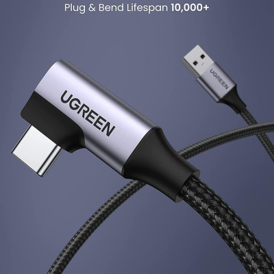 Ugreen UG20299US385TK 1M 3A Cáp Type-C sang USB3.0 hổ trợ Sạc nhanh , truyền dữ liệu đầu C góc 90 độ - HÀNG CHÍNH HÃNG
