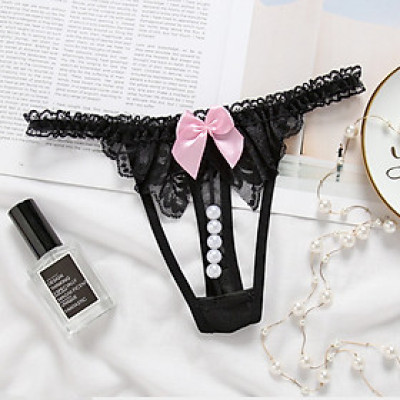 Quần lọt khe chuỗi hạt cườm - Đen