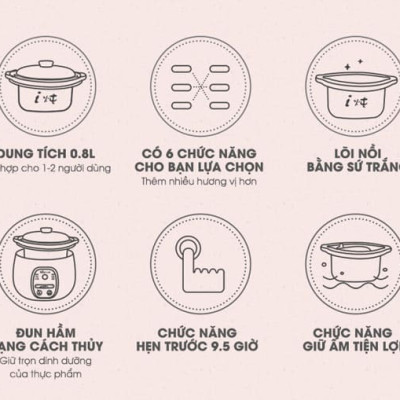 Nồi Nấu Chậm BEAR SUBE001 0,8L Phiên Bản Quốc Tế - Hàng Chính Hãng