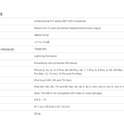 Thiết bị ghi âm cho iOS (iPhone, iPad) ZOOM iQ6 – Hàng Chính Hãng